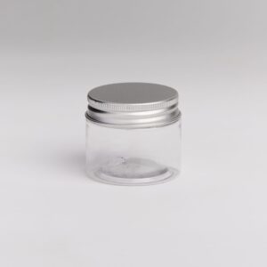 48 x PET585 50ml PET jar with aluminium screw lid 50x41mm  (£0.39 per tin)
