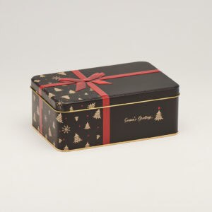 6 x XMAS865 Black Christmas Rectangular Tin with hinged lid 192x127x75 (£2.70 Per Tin)