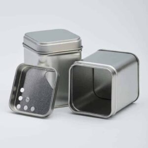 24 x PL389 Plain Silver Square spice tin with inner lid 53x53x72mm (£0.76 Per Tin)