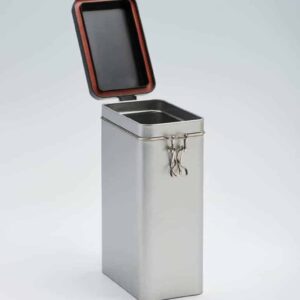 12 x PL773 Plain Silver rectangular Hermetica 500g with hinged black plastic lid 117x76x197mm (£2.90 Per Tin)