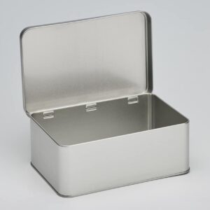 6 x PL728 Plain Silver Rectangular Tin with hinged lid 192x127x75 (£2.49 Per Tin)