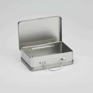 12 x PL412 Suitcase Tin hinged Plain silver 115x78x37mm (£1.15 Per Tin)