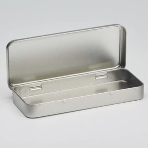 24 x PL053 Pencil tin with hinged lid Plain silver 181x76x22mm (£1.25 Per Tin)