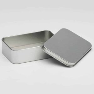 24 x PL402 Plain Silver Rectangular Pastille Tin Large with slip lid 107x73x28mm (£0.66 Per Tin)