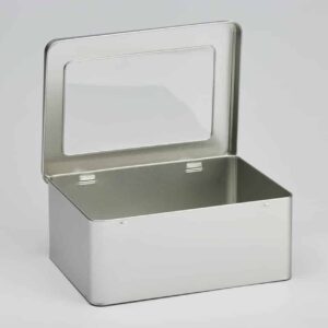 6 x WIN889 Rectangular Window tin with hinged lid Large 220x160x90mm (£4.27 Per Tin)