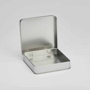 12 x PL406 Plain silver square flat tin with hinged lid 120x120x25 (£1.18 Per Tin)