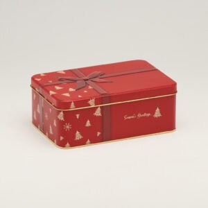 6 x XMAS865 Red Christmas Rectangular Tin with hinged lid 192x127x75 (£2.70 Per Tin)